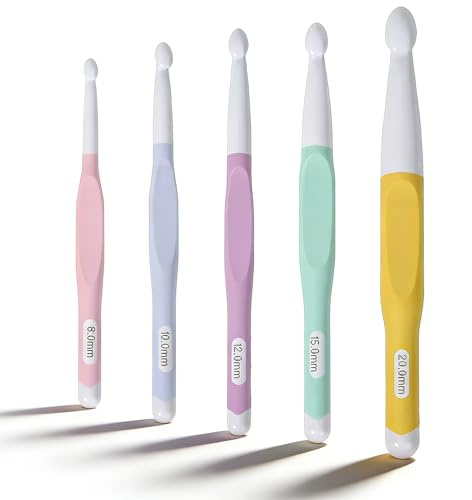 5 Stück Häkelnadel Set, Große Set Mit Gummigriff Groß häkelnadel set,8,0mm,10,0mm,12,0mm,15,0mm,20,0mm,Anti-Rutsch,Ergonomisch,Häkelnadeln für grobes Garn,Strickdecken,Jumbo Häkelnadel für Dickes Garn