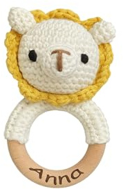 Hochet bébé tigre crochet personnalisé avec prénom – Anneau de dentition bois naturel – Cadeau naissance fille garçon – Jouet sensoriel Montessori