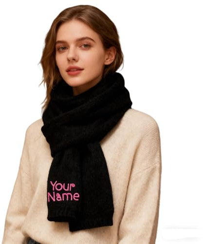 Generisch Personalisiert bestickter Schal,Individuelle Namensstickerei und Buchstabenstickerei auf weichem Langhalstuch, warmer Winter-Schals für Damen, kreatives Geschenk für Liebste