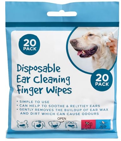 Pet Guru Disposable Dog Ear Cleaning Finger Wipes, Gentle Relief for Itchy Ears, Removes Wax Build-Up and Odour For Dogs & Puppies, 20 Pack (60)
