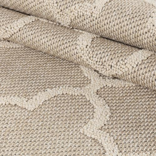 KADIMA DESIGN Outdoor Teppich Scandi-Stil Wetterfest UV-Beständig Waschbar Strapazierfähig Langlebig Beige 240x340 cm Terrasse Balkon Fußbodenheizung geeignet | Cortina