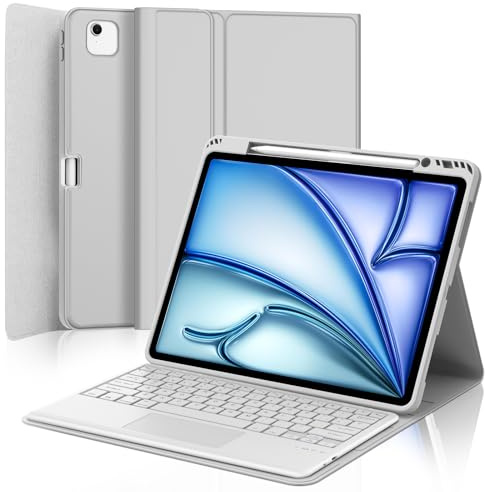 Teclado con Touchpad para iPad Air 13 Pulgadas M2/M3/M4 2024/2025/2026 | Funda con Español Ñ Teclado Magnético Desmontable Bluetooth con Trackpad para iPad Air 13 M2/M3/M4, Gris Claro