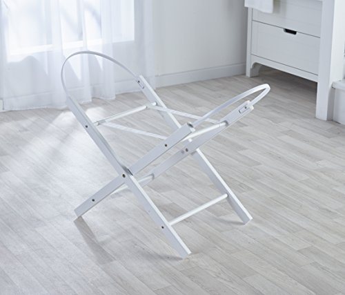 Kinder Valley Moses Basket Stand - Natural Solid Pinewood, Folding Moses Basket Stand, Fits Majority of Moses Basket, Folding Stand for Wicker & Palm Moses Baskets | (White)