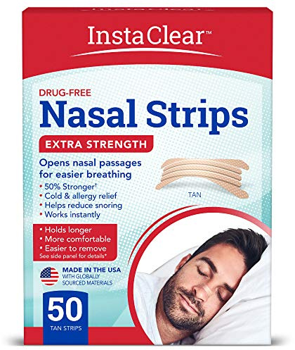 Instaclear Extra-Strength Nasal Strips, Tan 50 ct | Works Instantly, Breathe Better, Nasal Congestion Relief, Stops Snoring, Cold & Allergy, Extra Strength Tan