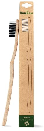 Bambaw Bamboo Toothbrush | Medium Charcoal Infused Bristles | Eco Friendly | 4 Pack