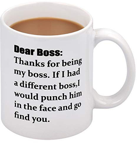 Kaffeetasse Dear Boss, lustige Worte, Geschenk, weiße Keramiktasse für Weihnachten, Erntedankfest, Festival, Geschenk für Freunde 3.1ʺ × 3.6ʺH To Boss