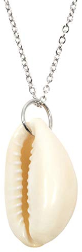 Happiness Boutique Damen Kette mit Muschel-Anhänger in Silberfarbe | Kauri Muschel Halskette Edelstahlschmuck