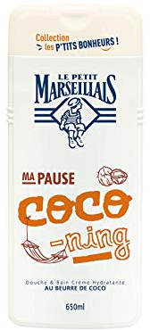 Le Petit Marseillais | Crème de Douche Extra Douce Noix de Coco Bio (flacon de 650 ml) – Gel douche avec 92 % d'ingrédients d'origine naturelle – pH neutre pour la peau et sans colorant
