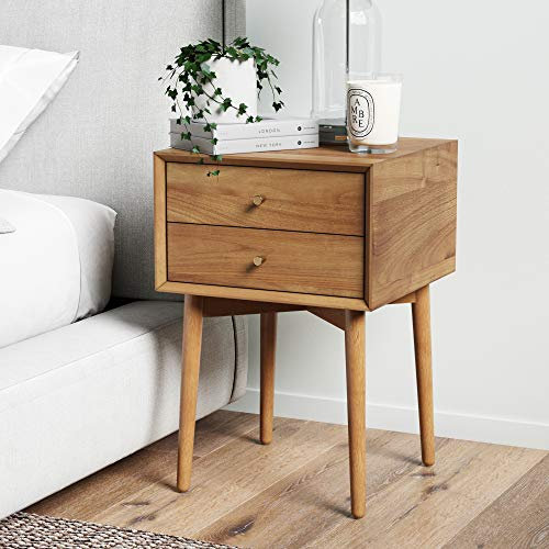 Nathan James 32704 Harper Mid-Century Nachttisch aus Eichenholz mit 2 Schubladen, Kleiner Beistelltisch mit Stauraum, braun