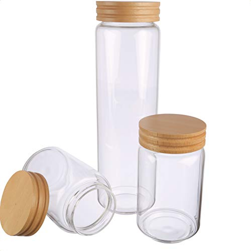 Dosenritter | Vorratsglas/Pastaglas Set - 3 teilig | aus Borosilikatglas mit luftdichtem Schraubverschluss, Buchen Holzdeckel Vorratsgläser | (1 x 1600ML | 2 x 700ML [Set])