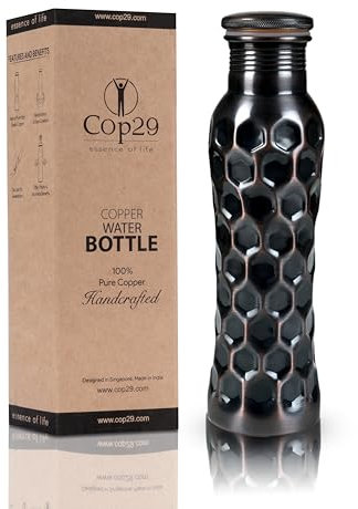 COP29 Handgemachte Fairy Wasserflasche aus reinem Kupfer: EIN ayurvedisches Kupfergefäß, Geschenkverpackung - 900 ml (antike Wabe)