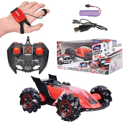 Lexibook, Crosslander Fire, Voiture télécommandée, 12km/h, 4 Roues motrices, Jet de fumée, Effets Lumineux et sonores, musiques, télécommande et Bracelet de contrôle gestuel, Rechargeable, RC60
