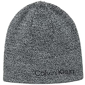 Calvin Klein Men's Reversible Beanie, Black and Grey Marl, One Size