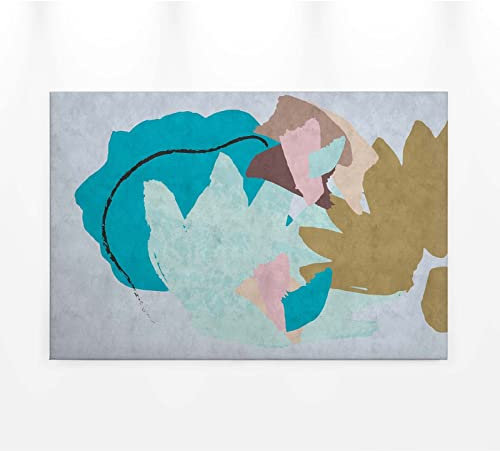 Tableau moderne salon turquoise gris & rose | Tableau scandinave couleur pastel pour couloir | Tableau sur toile idéal cuisine
