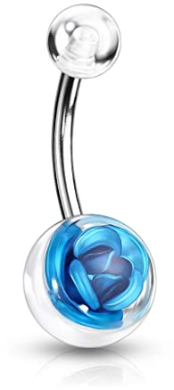 Paula & Fritz® Bauch-nabelpiercing Edelstahl Chirurgenstahl 316L 10-mm Ball mit Rose Hellblau Banane Bauch-Piercing Bananabell Nabel-Piercing