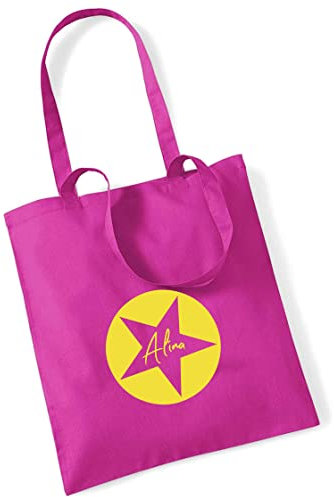 Stofftasche Stern personalisiert mit Namen | Bedruckter Jutebeutel Stoffbeutel für Kinder | Stern-Design mit Name für Schule, Kindergarten (pink)