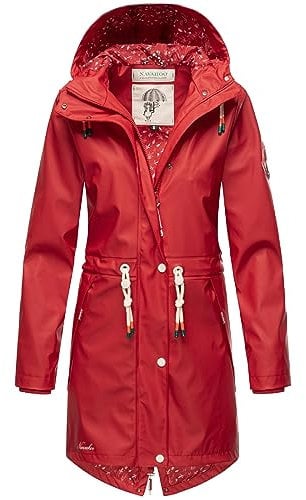 Navahoo Damen Übergangsjacke Regenmantel wasserdicht lang mit Kapuze Tropical Stormoo Red Gr. L