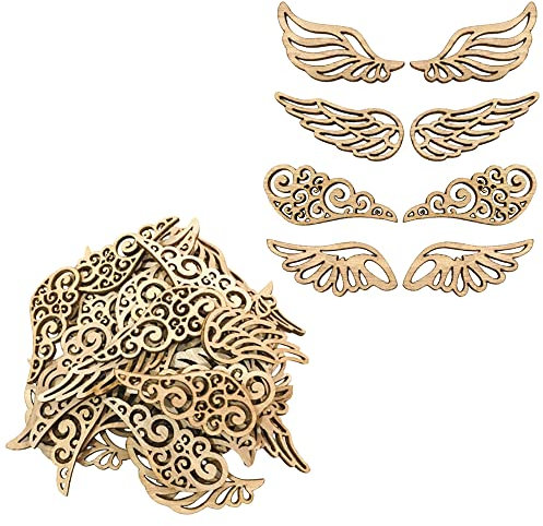 Gotetiso 80 Stück Holzausschnitte Engelsflügel Basteln Set Holzflügel Scheiben Angel Wing Holzscheiben zum Basteln Holz Scheiben Engel Flügel Holz Ausschnitte DIY Dekoration für Hochzeit Geburtstag