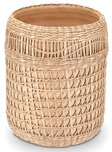 Decorasian Bodenvase für Pampasgras - Deko Vase Gräser - dekorativer Behälter im Boho Stil - holzoptik mit Makramee Geflecht - M