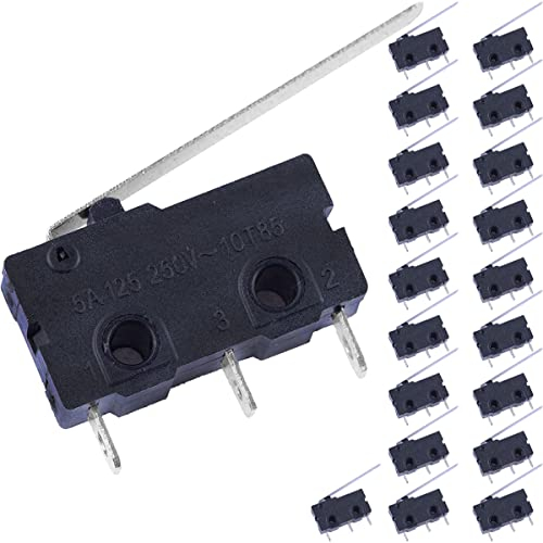 DAOKAI 30PCS Micro Interrupteur de Fin de Course Longue Droite Charnière Levier Bras 28MM 1NO 1NC 5A 125V/250V Commutateur de Contact Momentané pour Divers Équipements d'Automatisation Industrielle