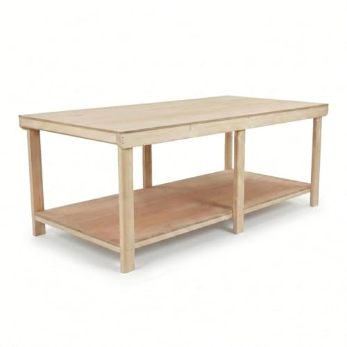 Arbor Garden Solutions Static Extra Deep 4ft Workbench with Bottom Shelf – Eucalyptus Plywood Top – Garage Island & Fabric Cutting Table (180cm / 6ft Length)