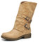 IF Fashion Scarpe da Donna Stivali Stivaletti Biker Fibbie Anfibi Polpaccio Largo G620 beige N.38