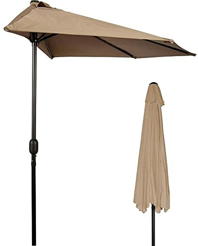 XFAK 2 * 3m Halbschirm Halb-Sonnenschirm Mit Kurbel Halbrunder Gartenschirm Wandschirm Für Balkontür Terrasse, 38mm Schirmstangen (Color : Beige)