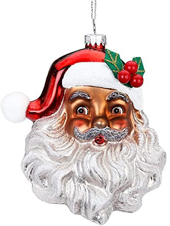 Christbaumschmuck Glas 13cm Weihnachtsmann - Kopf mit Glitzer Weihnachtskugeln Santa Claus rot weiß