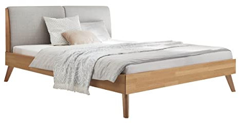 Hasena Bett Simone 25 Eiche Bianco Polsterkopfteil grau 180x200