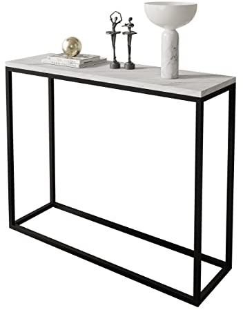 lukmebel Moderner Universal-Konsolentisch für Flur Wohnzimmer Schlafzimmer Industriestil Design laminierte Platte Platte Plus Stahlrahmen Schutzkante 30x100x80cm Schwarz/Levanto-Marmor