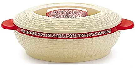 Insulated Hot Pot Casserole Food Serving Dish with Lid, Double Wall. Stainless Steel 17 cm Diameter (Cream & Red - 4 cm Deep - 1500ml)