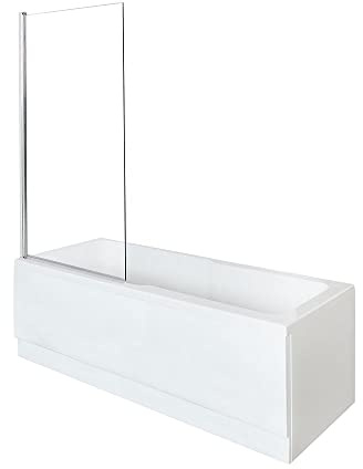 Milano Elswick White 1700mm x 750mm Single Ended Square Shower Bath Panels Chrome Square Screen
