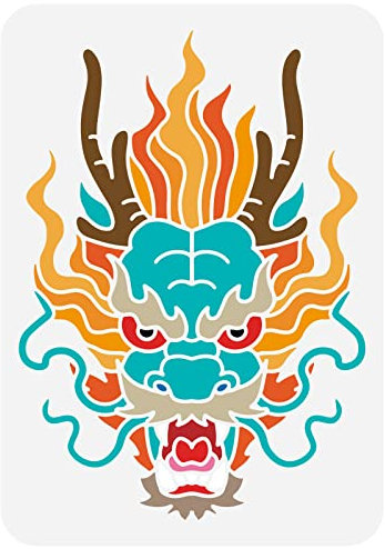 FINGERINSPIRE Drachen-Schablonen-Vorlage, 21.1x29.7 cm, DIY, asiatisch, orientalischer Drachen-Schablone, Kunststoff, wiederverwendbare Drachen-Schablone für Wandmöbel, Heimdekoration