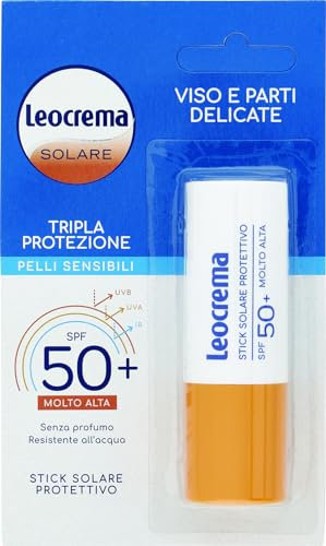 Leocrema - Bâton Solaire SPF 50+ Peaux Sensibles Triple Protection Solaire Sans Parfum 12ml