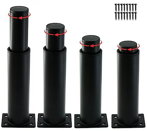 RHUAFET 4 Stück Möbelfüße Höhenverstellbar Metall Schwarz Möbelbeine, Einstellbare Höhe Belastbar, Verstellbare Möbelbeine für Fernsehschrank Sofa Bettfüße für Möbel (15-25cm, Schwarz)