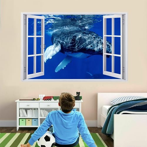 Wandtattoo Aufkleber Wandbild Wal Mauerloch 3D Durchbruch Effekt Wandsticker Wandaufkleber Abnehmbare Wanddeko fürs Wohnung Wohnzimmer Schlafzimmer Bad Kinderzimmer Tapeten Deko