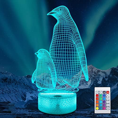 CooPark Pinguin Geschenke, 3D Illusion LED Nachtlicht mit 16 Farbwechsel + Fernbedienung, Kinderzimmer Dekor Tierlampe Weihnachtsgeburtstagsgeschenk für Jungen Mädchen