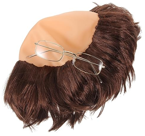 Amosfun 1 Satz Alter Mann Mit Glatze Mönchsperücke Mit Glatze Mönch Cosplay Perücke Männer Perücke Glatze-cap-perücke Lockige Braune Lustige Perücke Des Alten Mannes Kahles P Seide Bilden