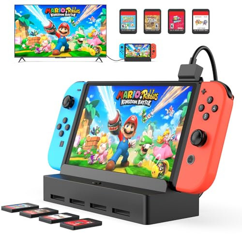 RREAKA 7 in 1 Switch Dock for Nintendo Switch OLED TV Adapter Switch Docking Station with HDMI 4 Game Card Slot USB 3.0 Port Type C Charging USB C Connectors Switch Base Portable USB C Hub Stand