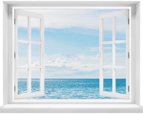 Fliegengitter Fenster, 50x145cm Fenster Insektenschutzgitter Fenstervorhänge, kein Bohren oder Schrauben Anti Mücken Vorhang, Weiß