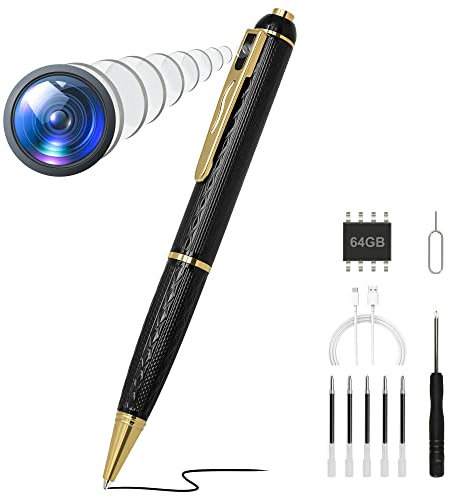 KINGDANS Bolígrafo de cámara oculta de 64 GB, 1080P, mini cámara, cámara pequeña, batería de 600 mAh, cámara de seguridad para interiores para mayor seguridad.