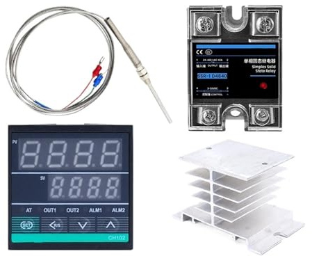 Regolatore di temperatura PID CH102 termostato digitale per sensore sonda termocoppia tipo K da 220 V+ 1 m M8 + relè SSR 40DA + dissipatore di calore (colore: 1 set con base)