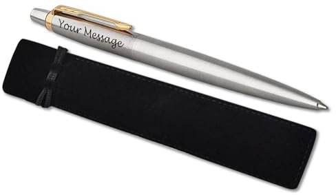 Parker Jotter Stainless Steel personalised parker pen engraved In Classy Gift Bag Ideal Anniversary, Birthday or Fathers Day Gift Perfect For Men & Women With Laser Engraving (Silver & Gold)