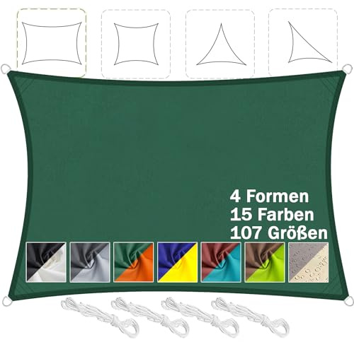 Aiyaoo Sonnensegel 4x6m Wasserdicht Rechteckig im Viele Größe und Farben, PES Polyester, Sonnenschutz 95% UV Schutz, Reißfest Wetterfest für Terrasse Garten Balkon- Grün