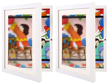 Bilderrahmen mit Frontöffnung, 2er-Set, Kunstwerkrahmen, wechselbarer Aufbewahrungsrahmen für die Präsentation von Kunstwerken, Wanddisplay für horizontale und vertikale Zeichnungen (weiß 2129,7