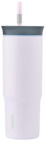 Owala Stainless Steel Triple Layer Insulated Travel Tumbler with Spill Resistant Lid and Straw, BPA Free, 24 oz, Grey/Purple (Bunny Hop)