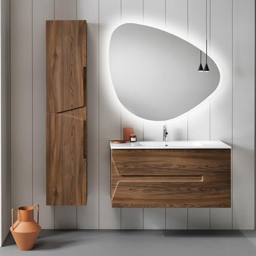 Mueble de baño de madera suspendido HAITI con lavabo (Tek, Base 80 cm)