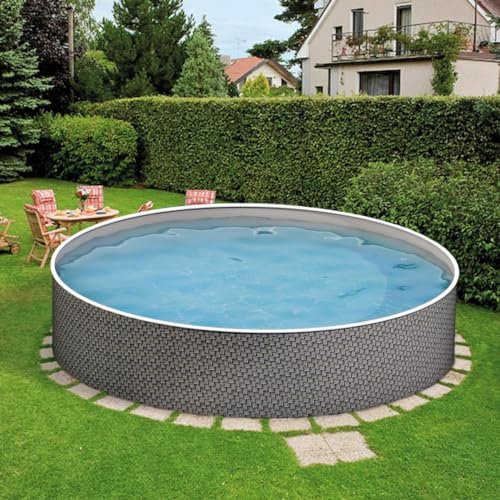 poolomio® Piscine ronde à paroi en acier 360 x 120 cm en rotin | Piscine de jardin robuste comme piscine hors sol ou piscine encastrable | Kit complet avec film intérieur 0,5 mm, skimmer et buse