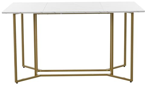 Merax 140 x 80cm Esstisch,(1-St), Küchentisch, Einzigartig Gestell aus Metall Rechteckiger Esstisch mit verstellbaren Füßen für Esszimmer Wohnzimmer, Weiß/Golden