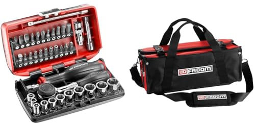 Facom Coffret Compact de Serrage et Vissage Complet NANO 38 Pièces 6 Pans 1/4 Métrique & Sac Textile Première Intervention - Trousse de Transport pour Outils - Double Poignée